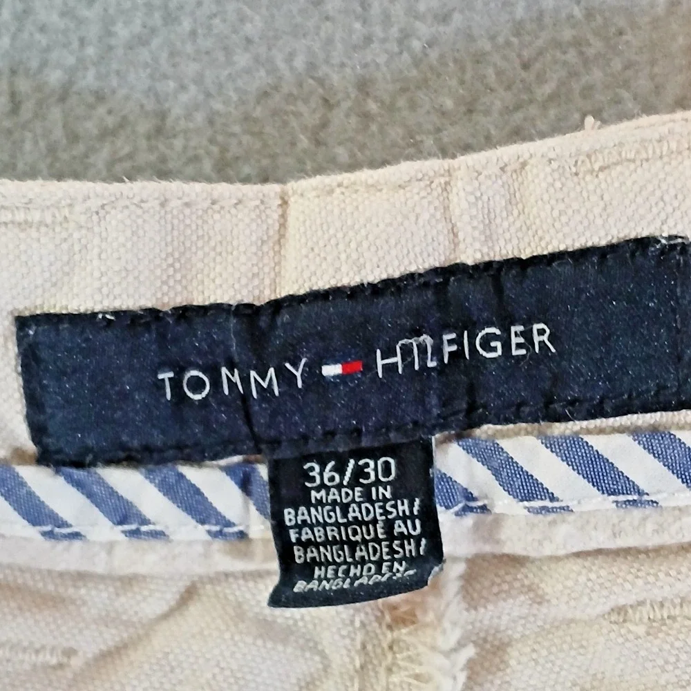 TOMMY HILFIGER Pants Men 36x30 Linen Drawstring Slim Fit Lightweight Chino Beige